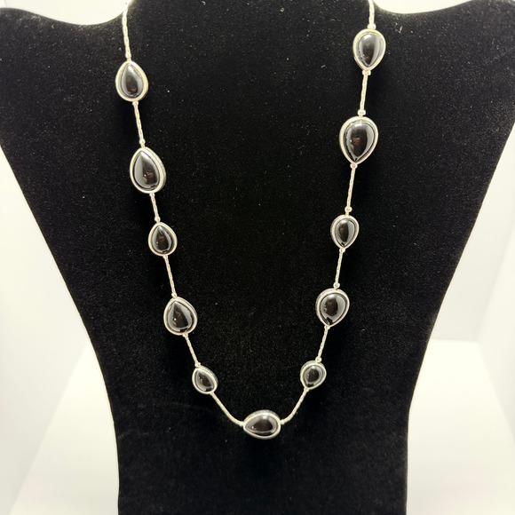 Jones New York Jewelry - Jones New York Necklace Womens 20in Teardrop Black Cabochon Silver Tone JNY